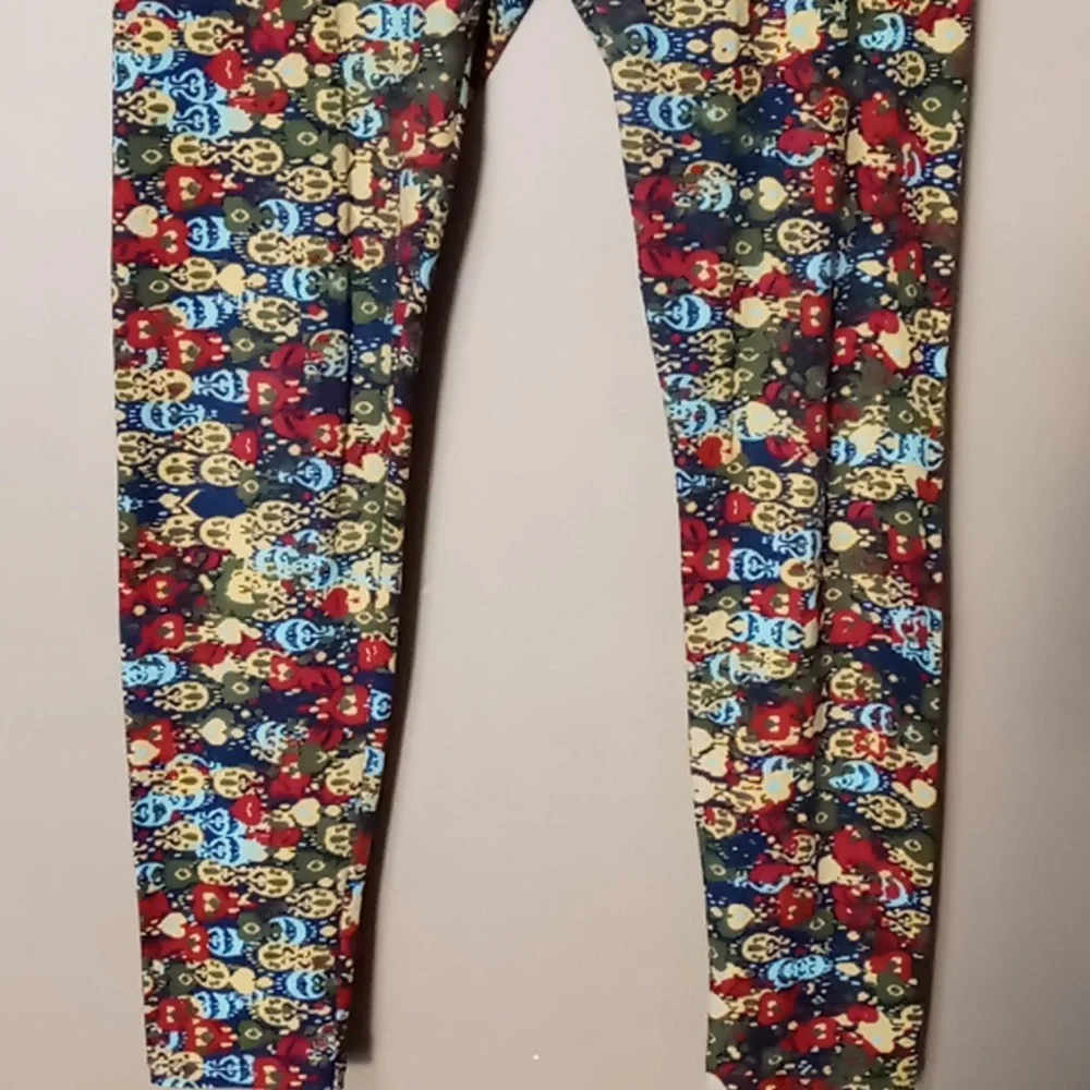 LuLaRoe Dark Blue w Bright Color Patterned Leggings One Size - Picture 4 of 5